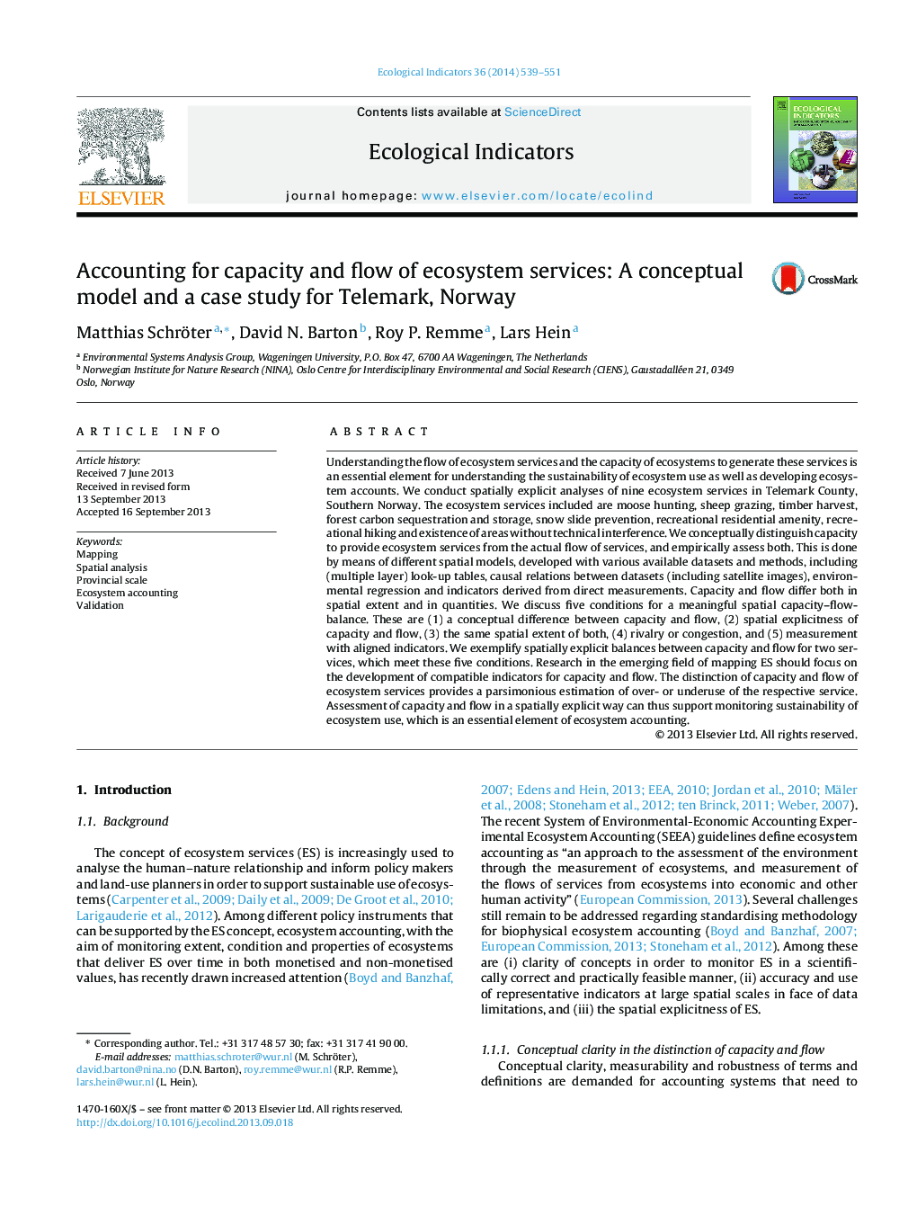 Accounting for capacity and flow of ecosystem services: A conceptual model and a case study for Telemark, Norway