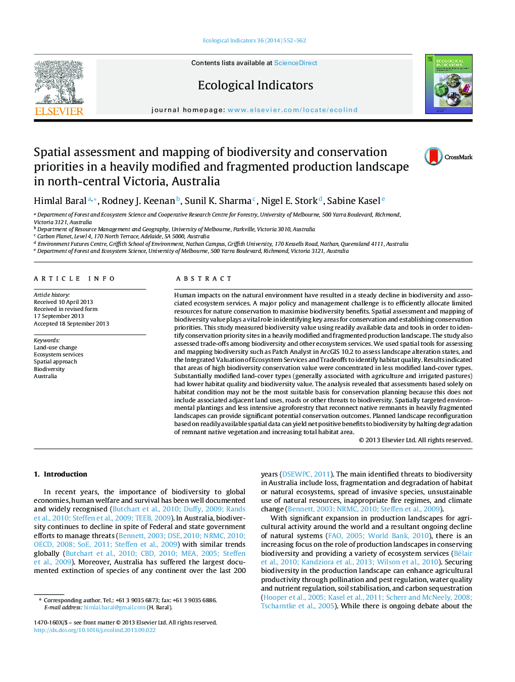 Spatial assessment and mapping of biodiversity and conservation priorities in a heavily modified and fragmented production landscape in north-central Victoria, Australia