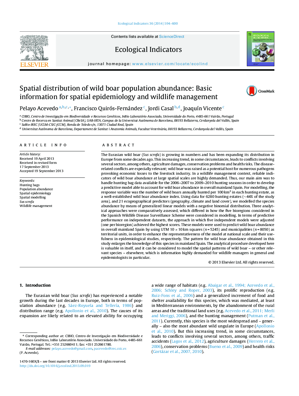 Spatial distribution of wild boar population abundance: Basic information for spatial epidemiology and wildlife management