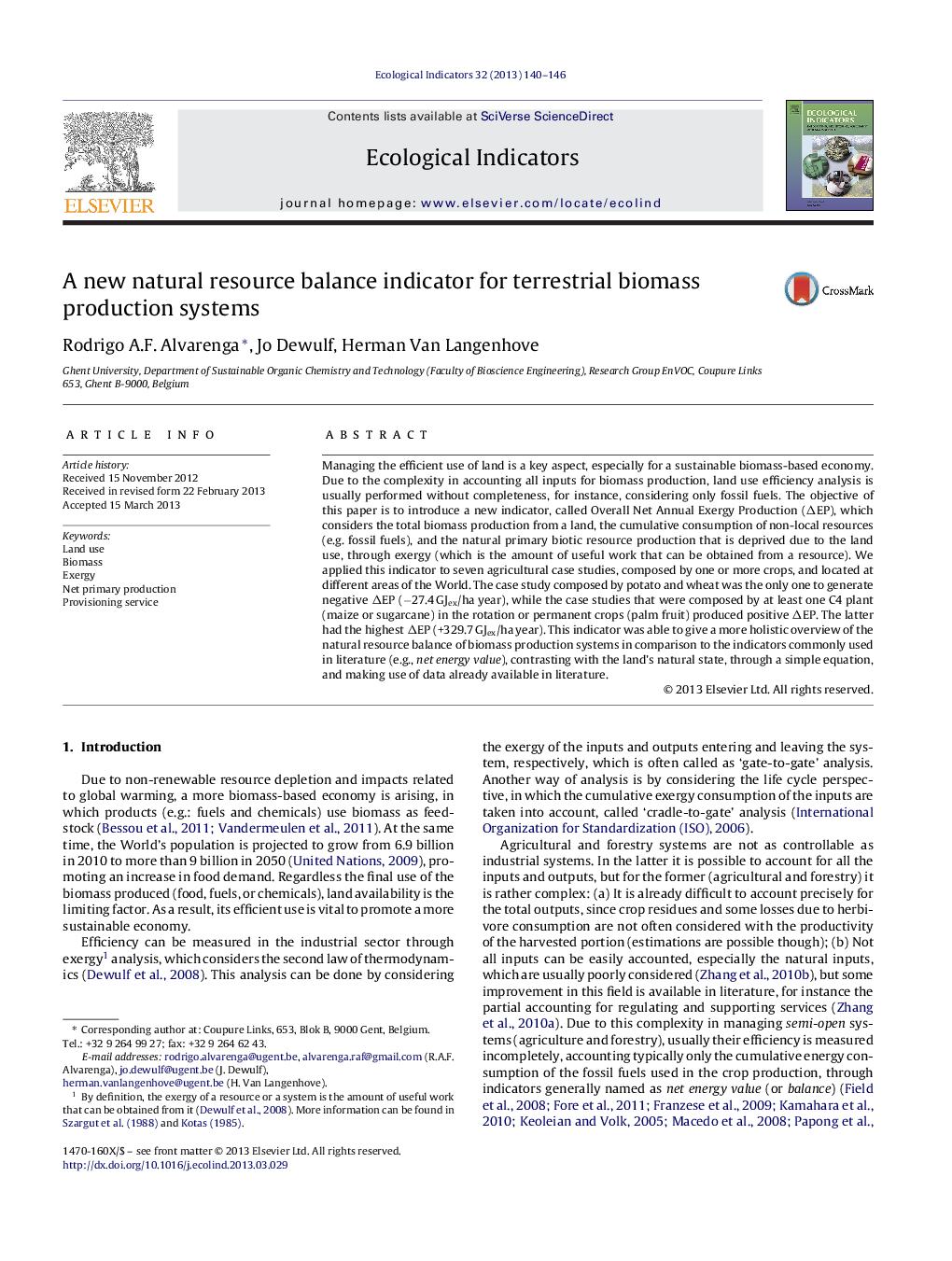 A new natural resource balance indicator for terrestrial biomass production systems