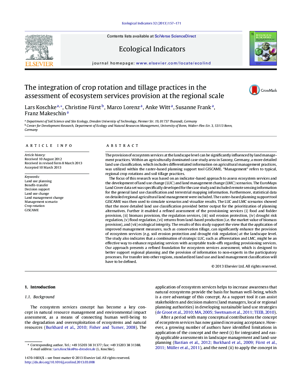 The integration of crop rotation and tillage practices in the assessment of ecosystem services provision at the regional scale