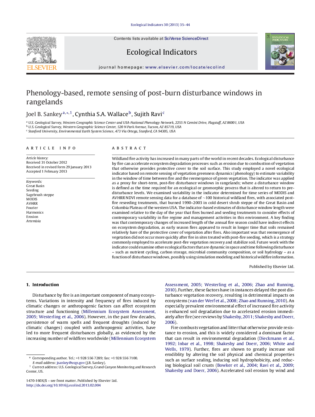 Phenology-based, remote sensing of post-burn disturbance windows in rangelands