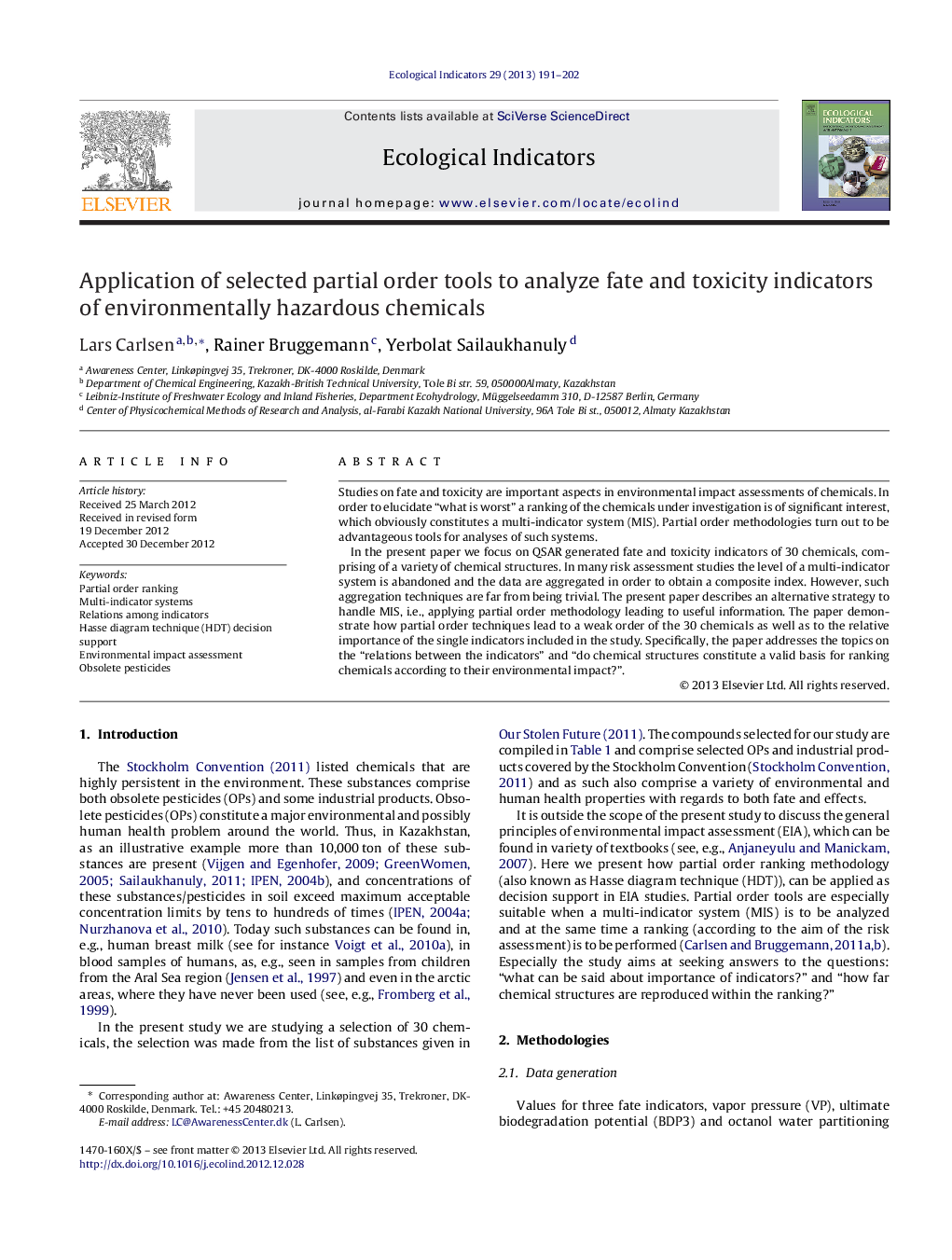 Application of selected partial order tools to analyze fate and toxicity indicators of environmentally hazardous chemicals