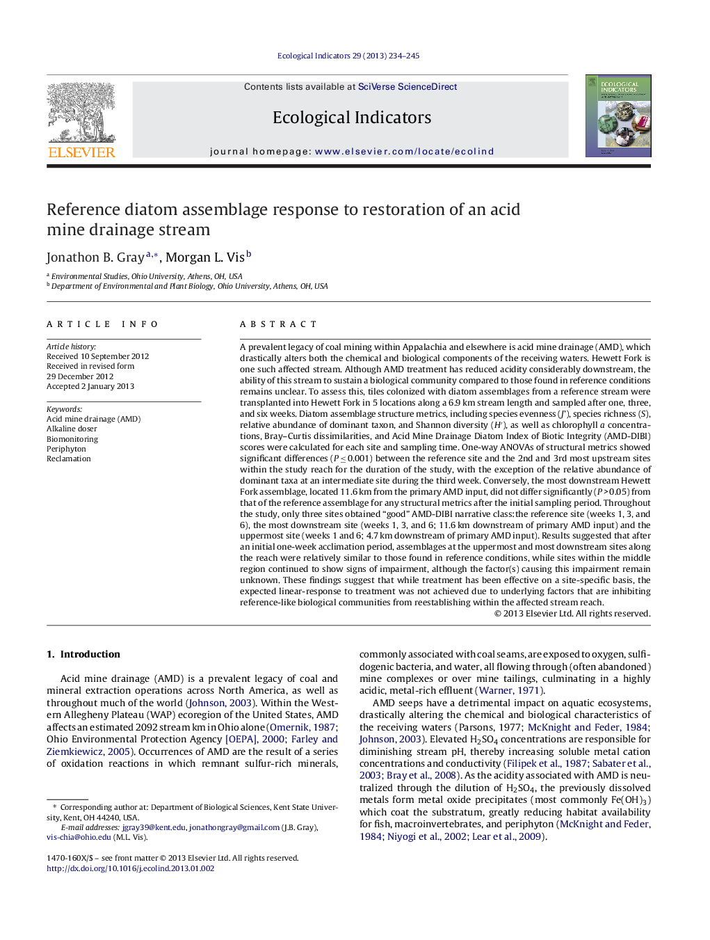 Reference diatom assemblage response to restoration of an acid mine drainage stream