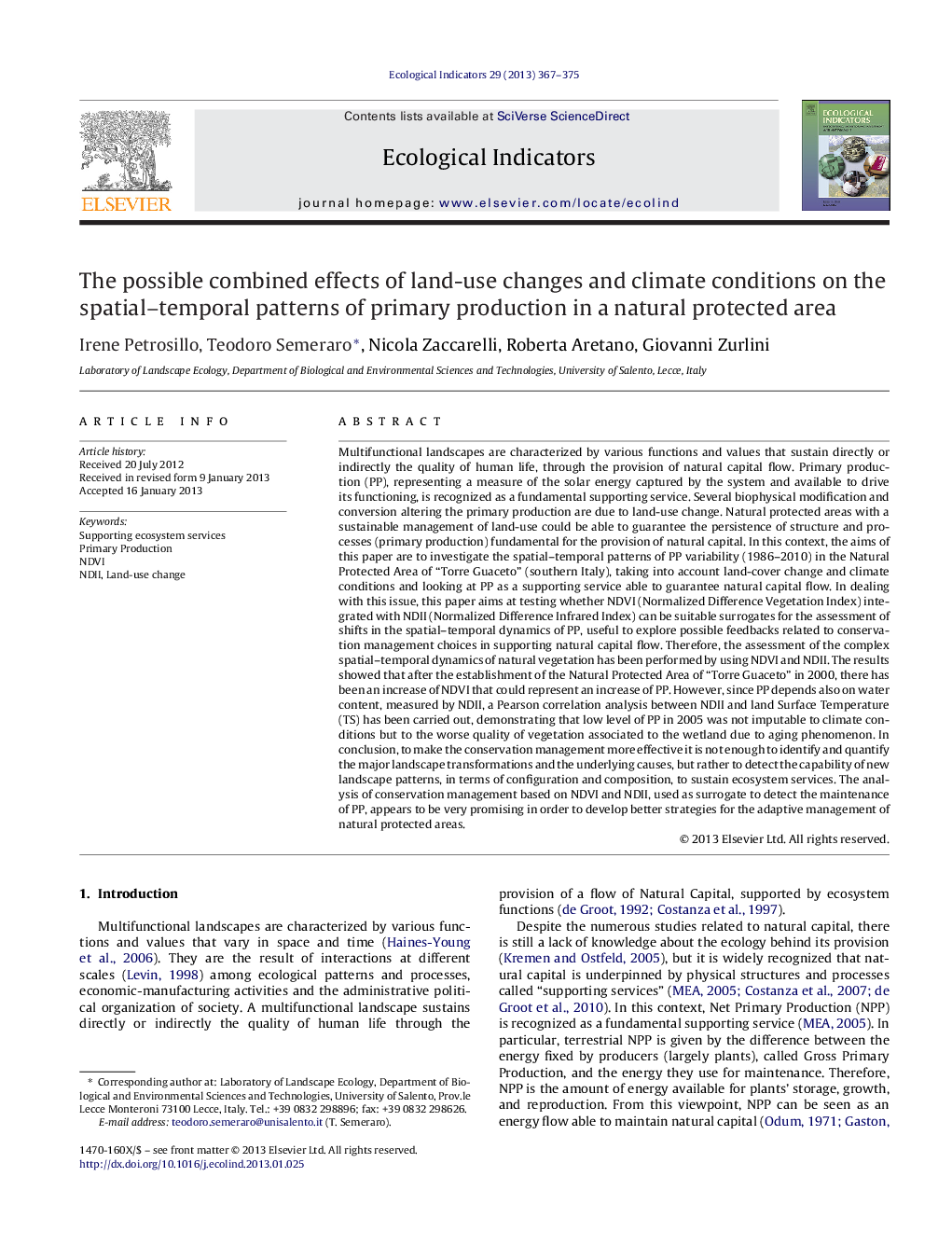 The possible combined effects of land-use changes and climate conditions on the spatial–temporal patterns of primary production in a natural protected area