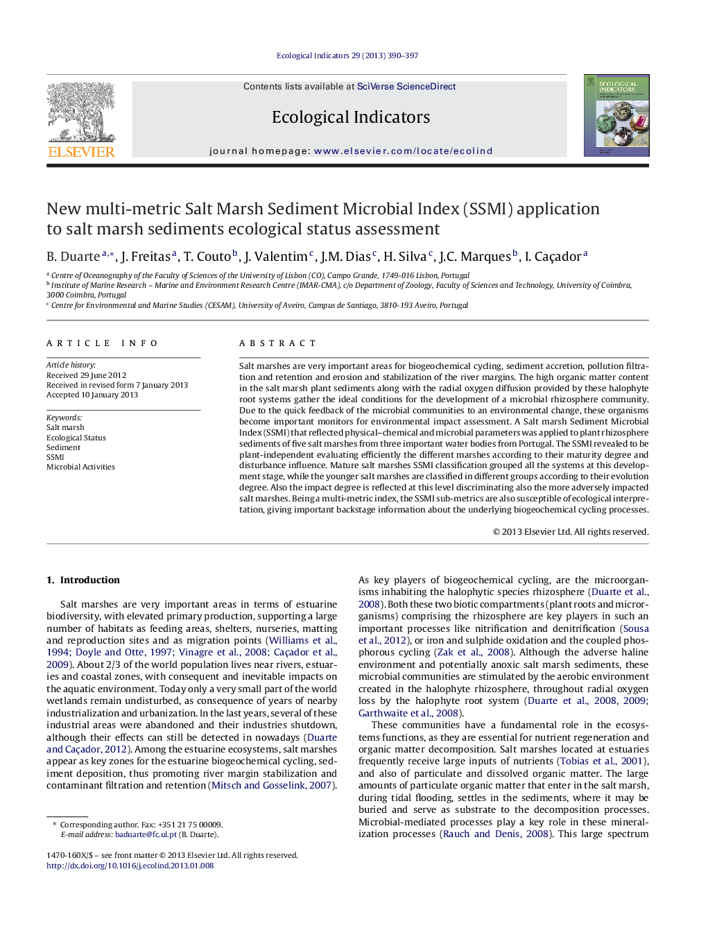 New multi-metric Salt Marsh Sediment Microbial Index (SSMI) application to salt marsh sediments ecological status assessment