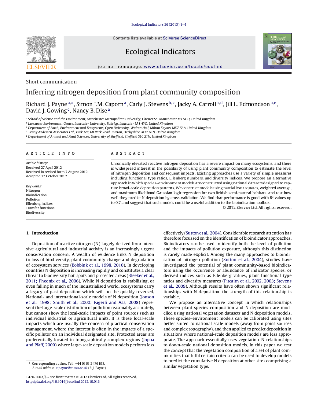 Inferring nitrogen deposition from plant community composition