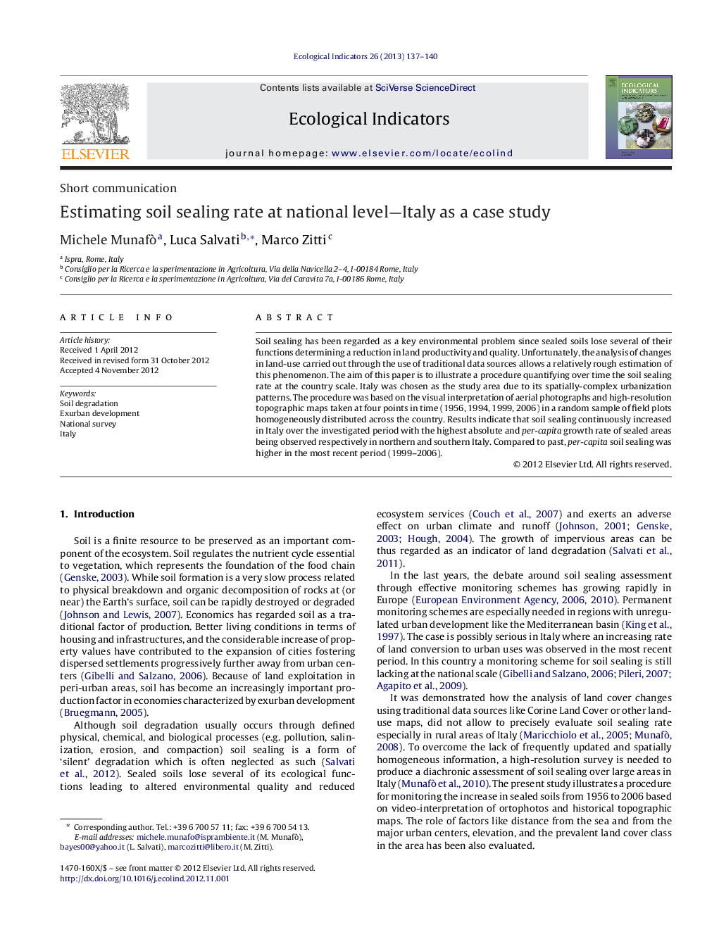 Estimating soil sealing rate at national level—Italy as a case study