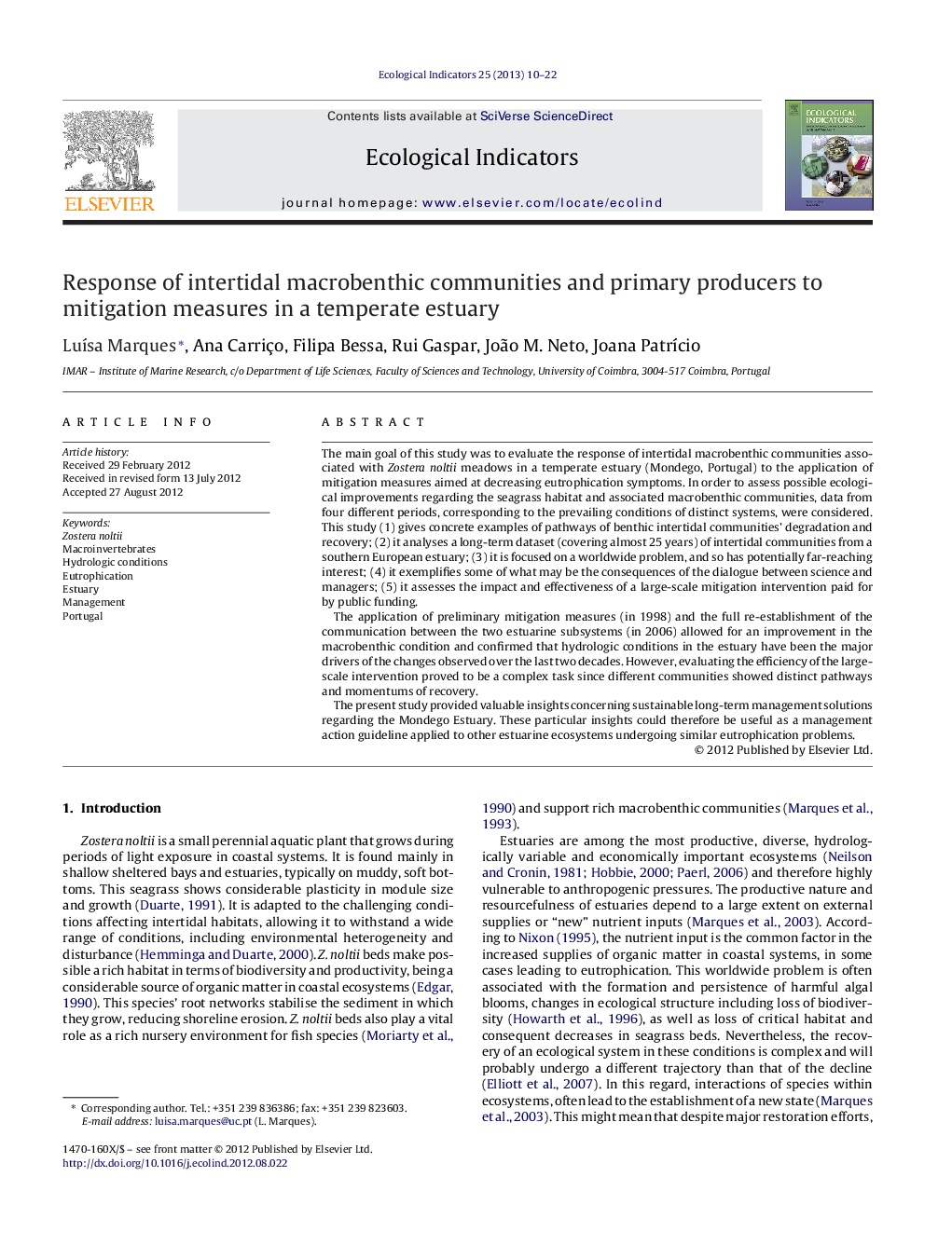 Response of intertidal macrobenthic communities and primary producers to mitigation measures in a temperate estuary