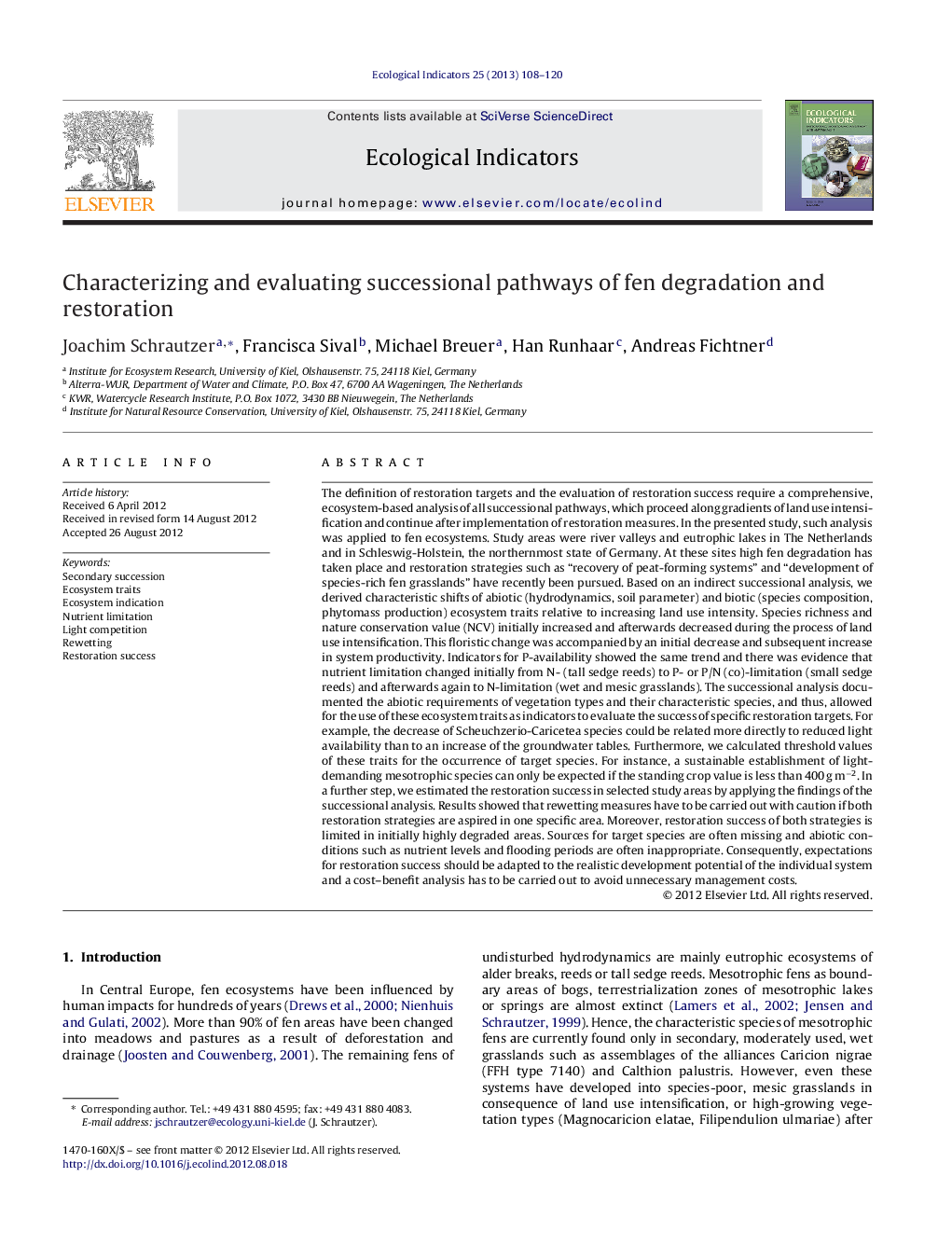 Characterizing and evaluating successional pathways of fen degradation and restoration