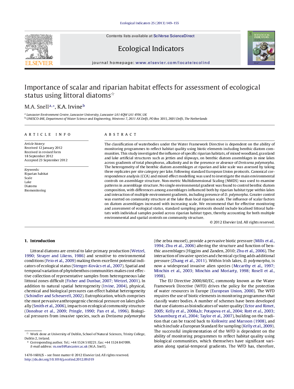 Importance of scalar and riparian habitat effects for assessment of ecological status using littoral diatoms 