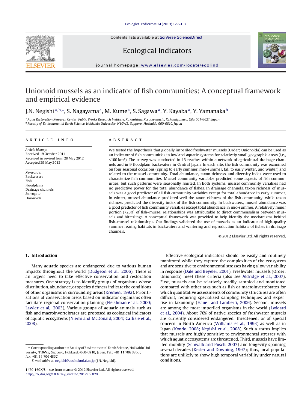 Unionoid mussels as an indicator of fish communities: A conceptual framework and empirical evidence