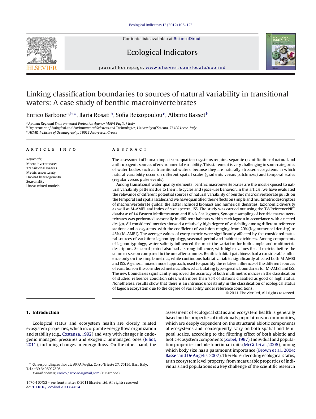 Linking classification boundaries to sources of natural variability in transitional waters: A case study of benthic macroinvertebrates