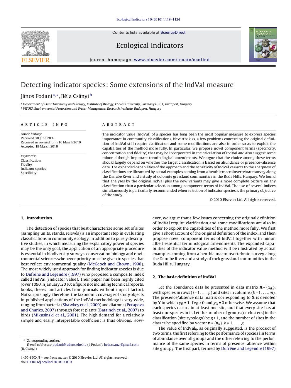 Detecting indicator species: Some extensions of the IndVal measure