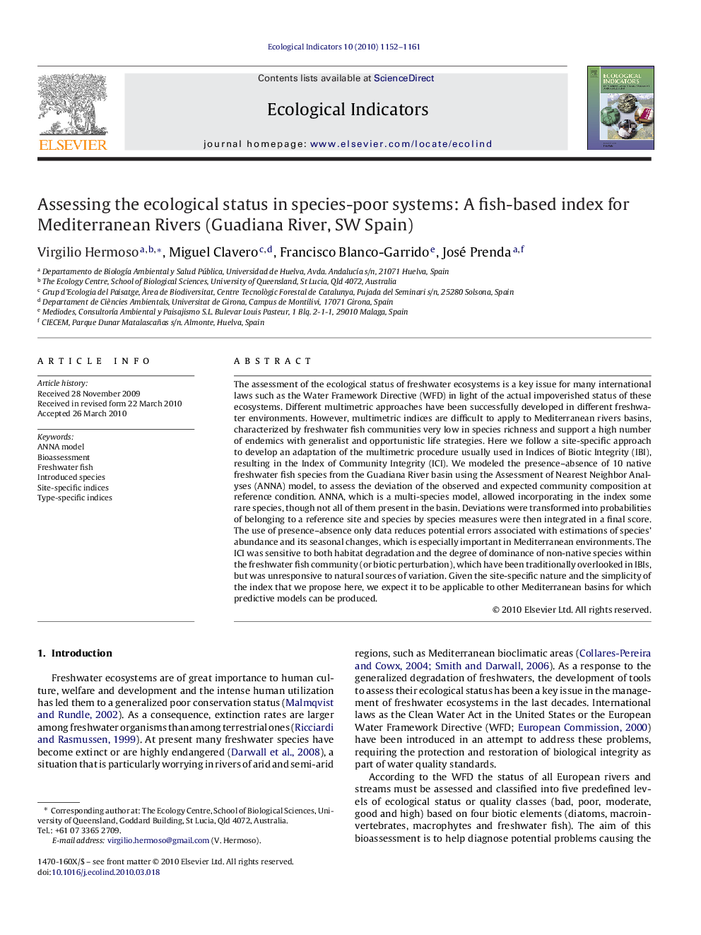 Assessing the ecological status in species-poor systems: A fish-based index for Mediterranean Rivers (Guadiana River, SW Spain)