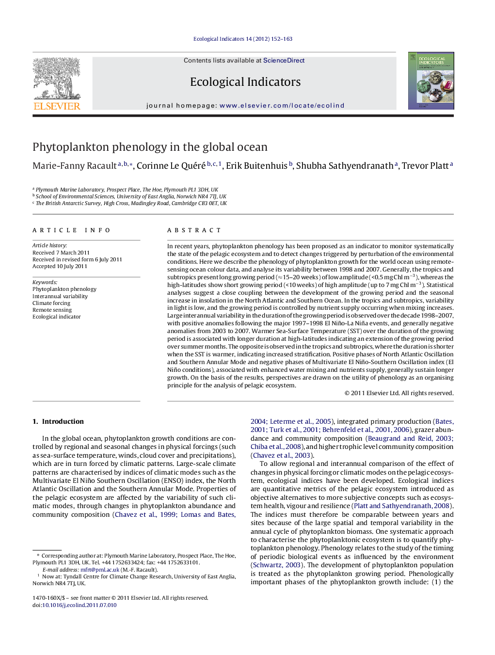 Phytoplankton phenology in the global ocean