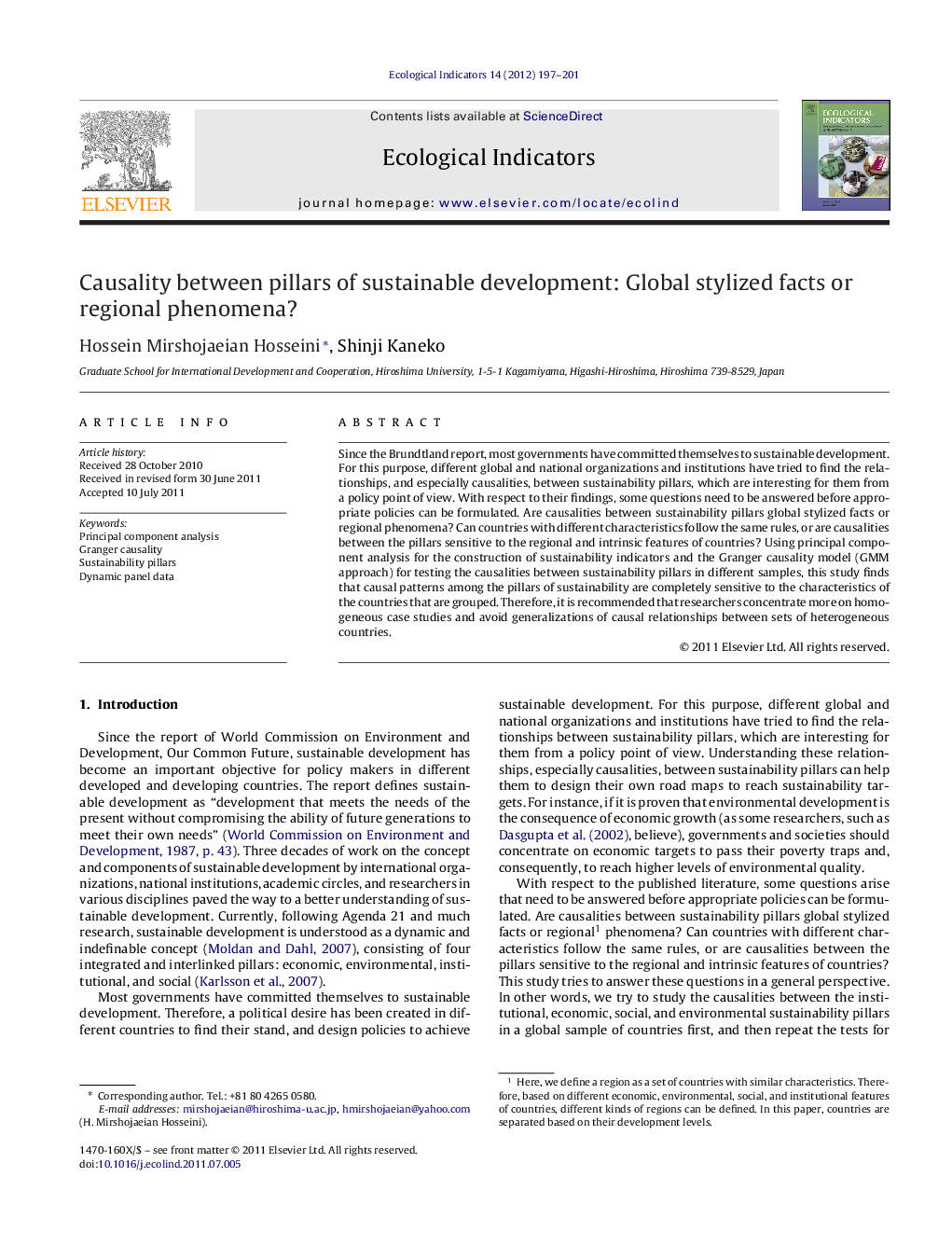 Causality between pillars of sustainable development: Global stylized facts or regional phenomena?