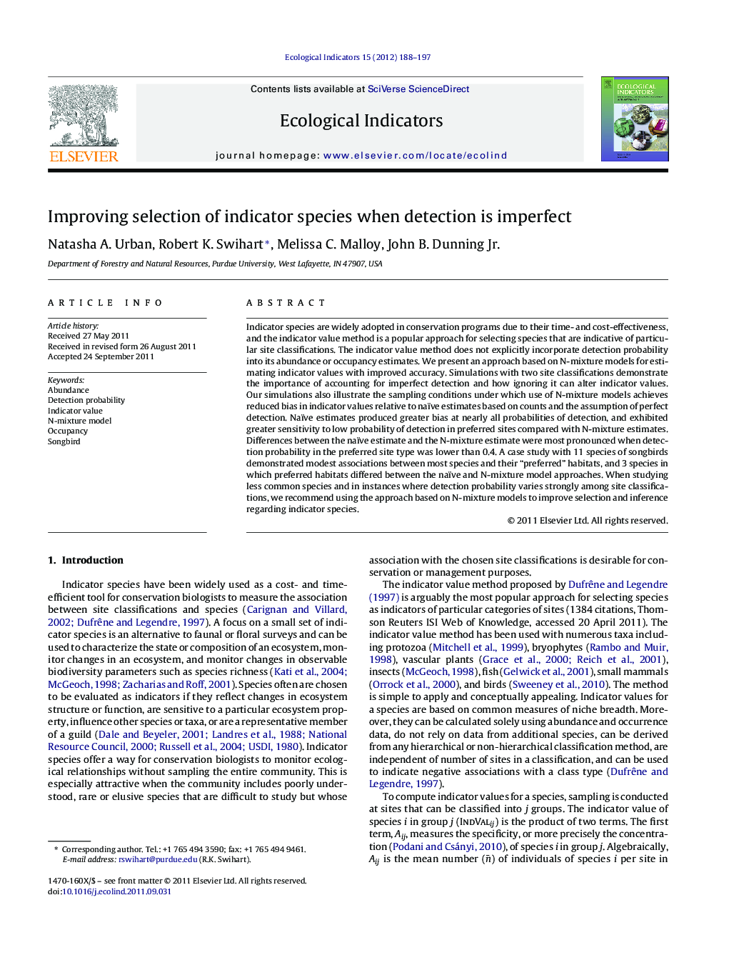 Improving selection of indicator species when detection is imperfect