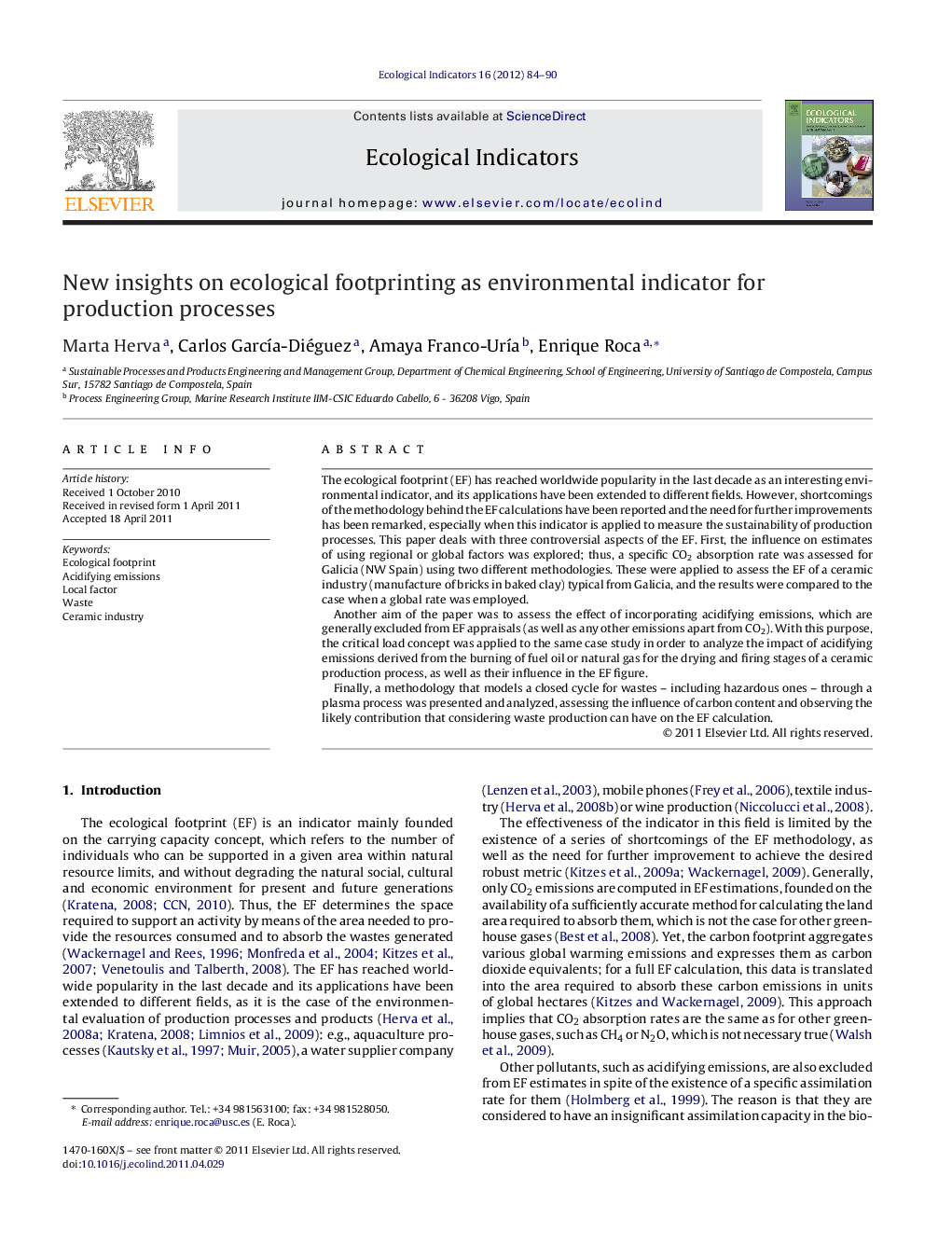 New insights on ecological footprinting as environmental indicator for production processes