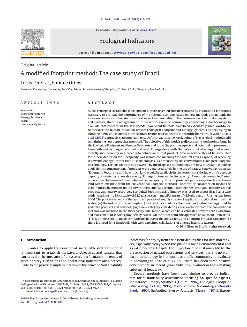 A modified footprint method: The case study of Brazil