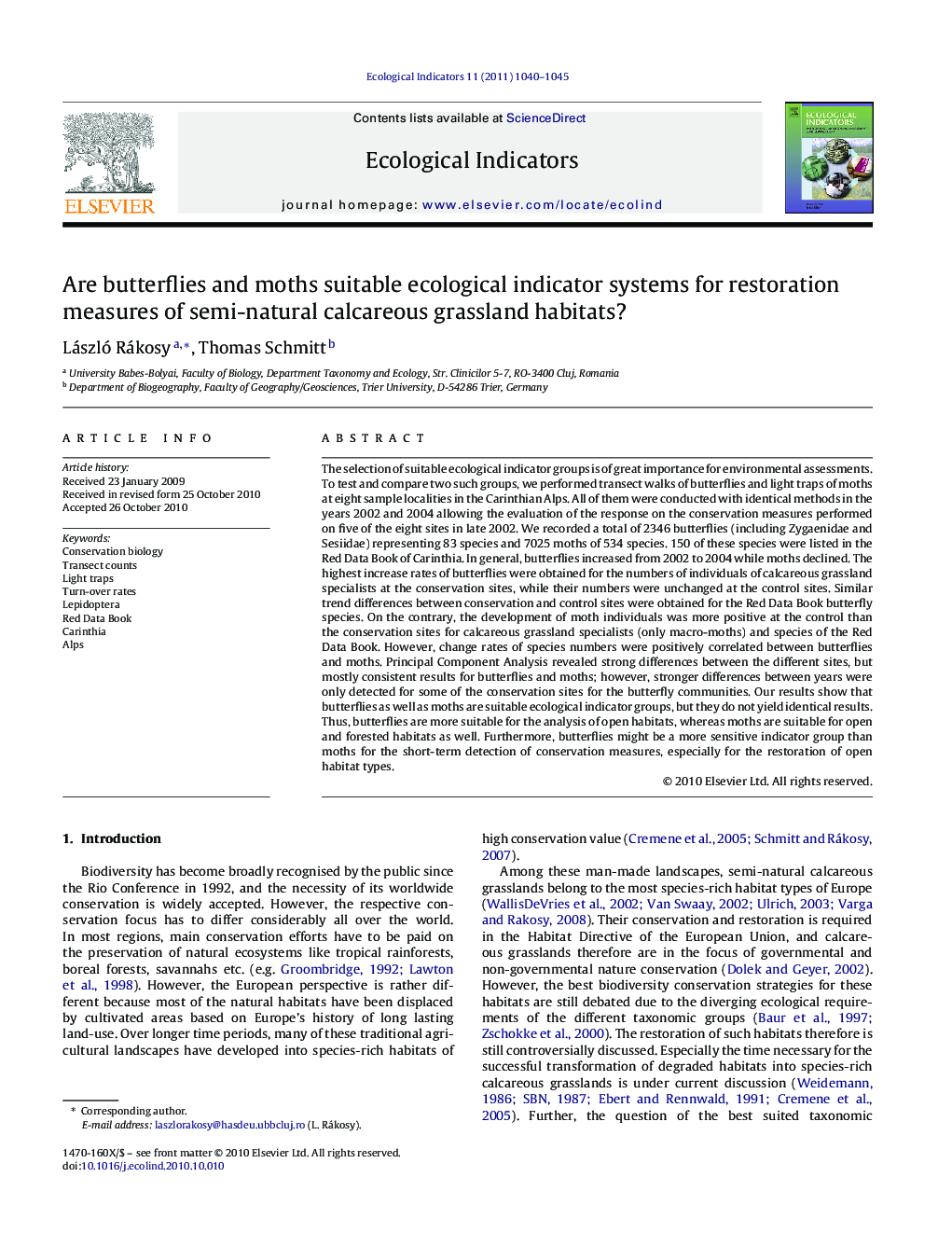 Are butterflies and moths suitable ecological indicator systems for restoration measures of semi-natural calcareous grassland habitats?