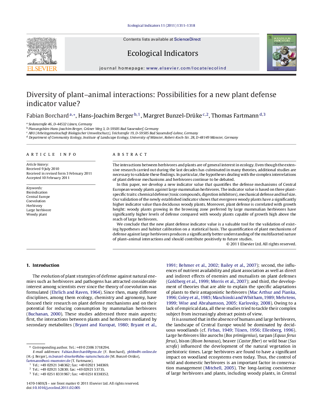 Diversity of plant–animal interactions: Possibilities for a new plant defense indicator value?