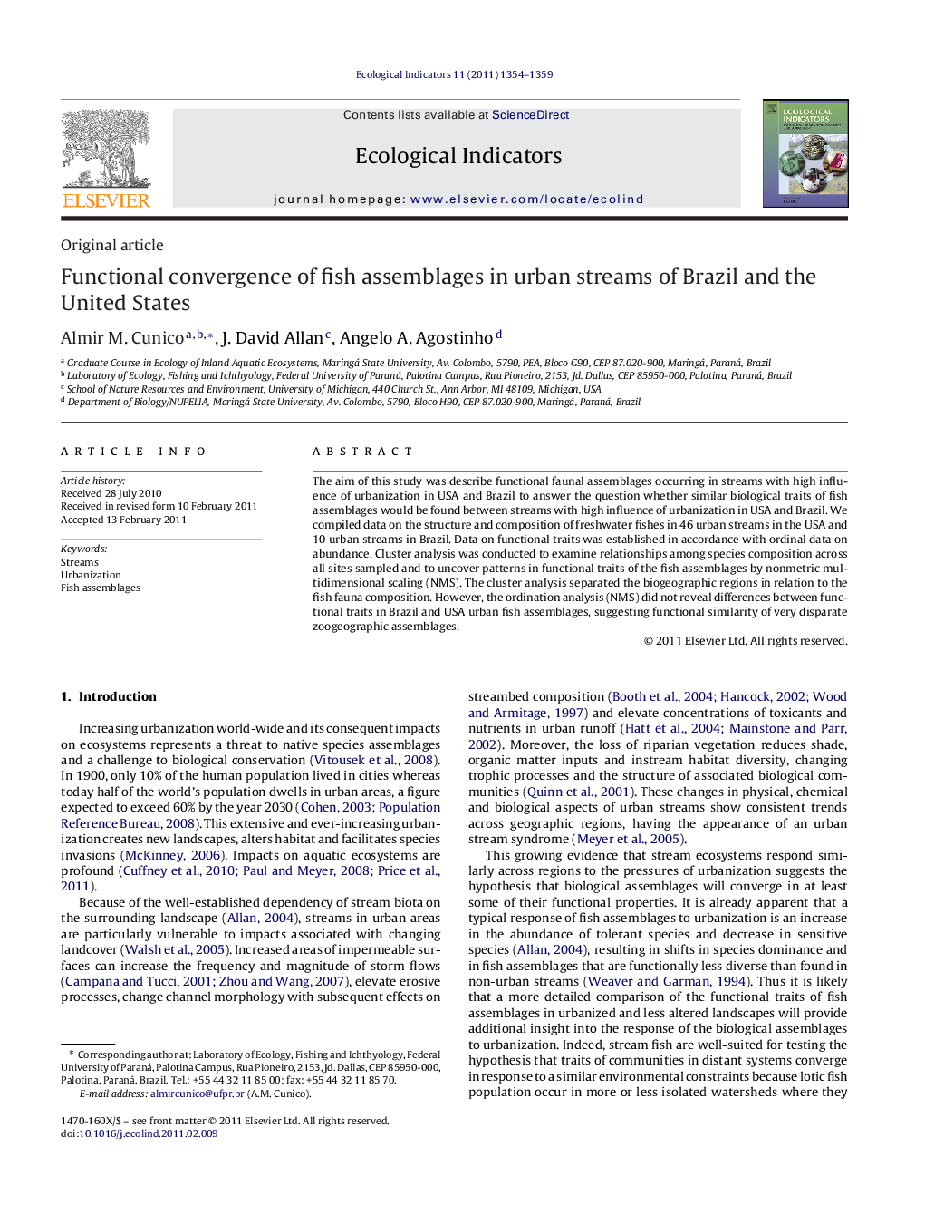 Functional convergence of fish assemblages in urban streams of Brazil and the United States