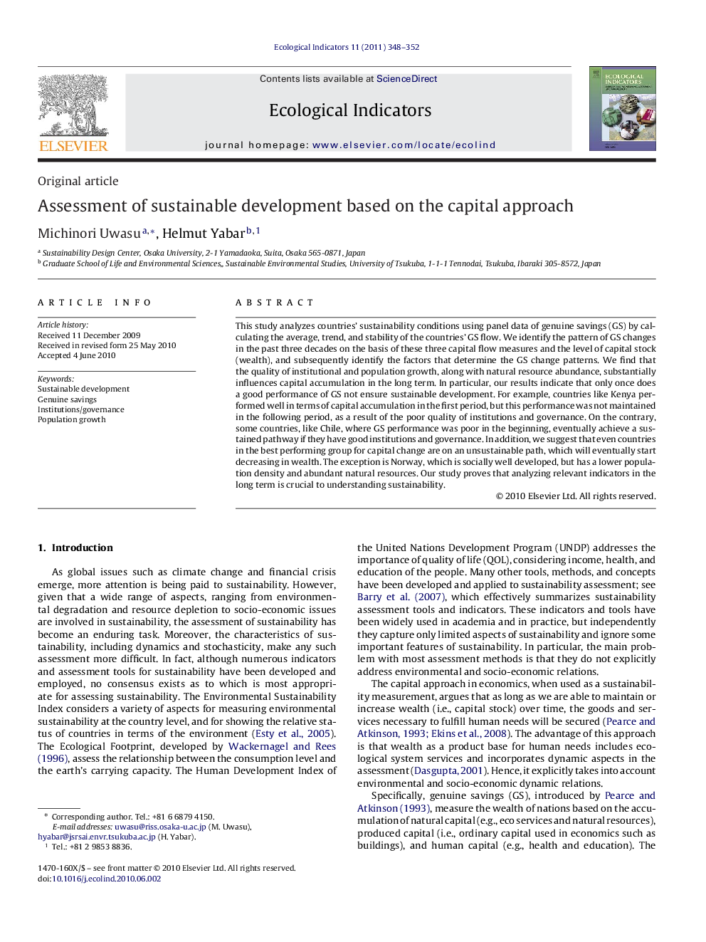 Assessment of sustainable development based on the capital approach