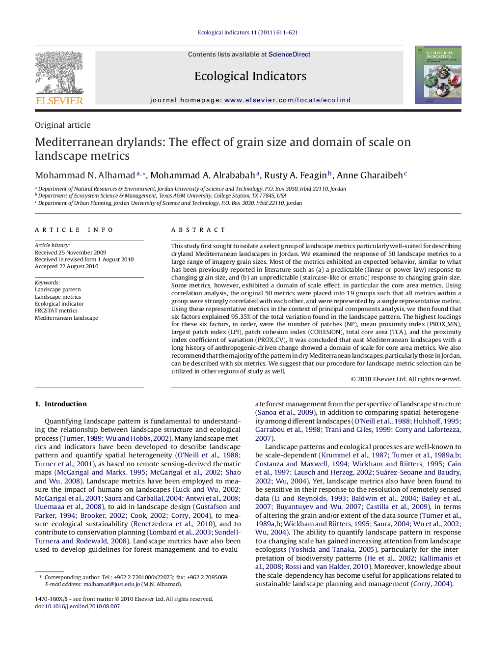 Mediterranean drylands: The effect of grain size and domain of scale on landscape metrics