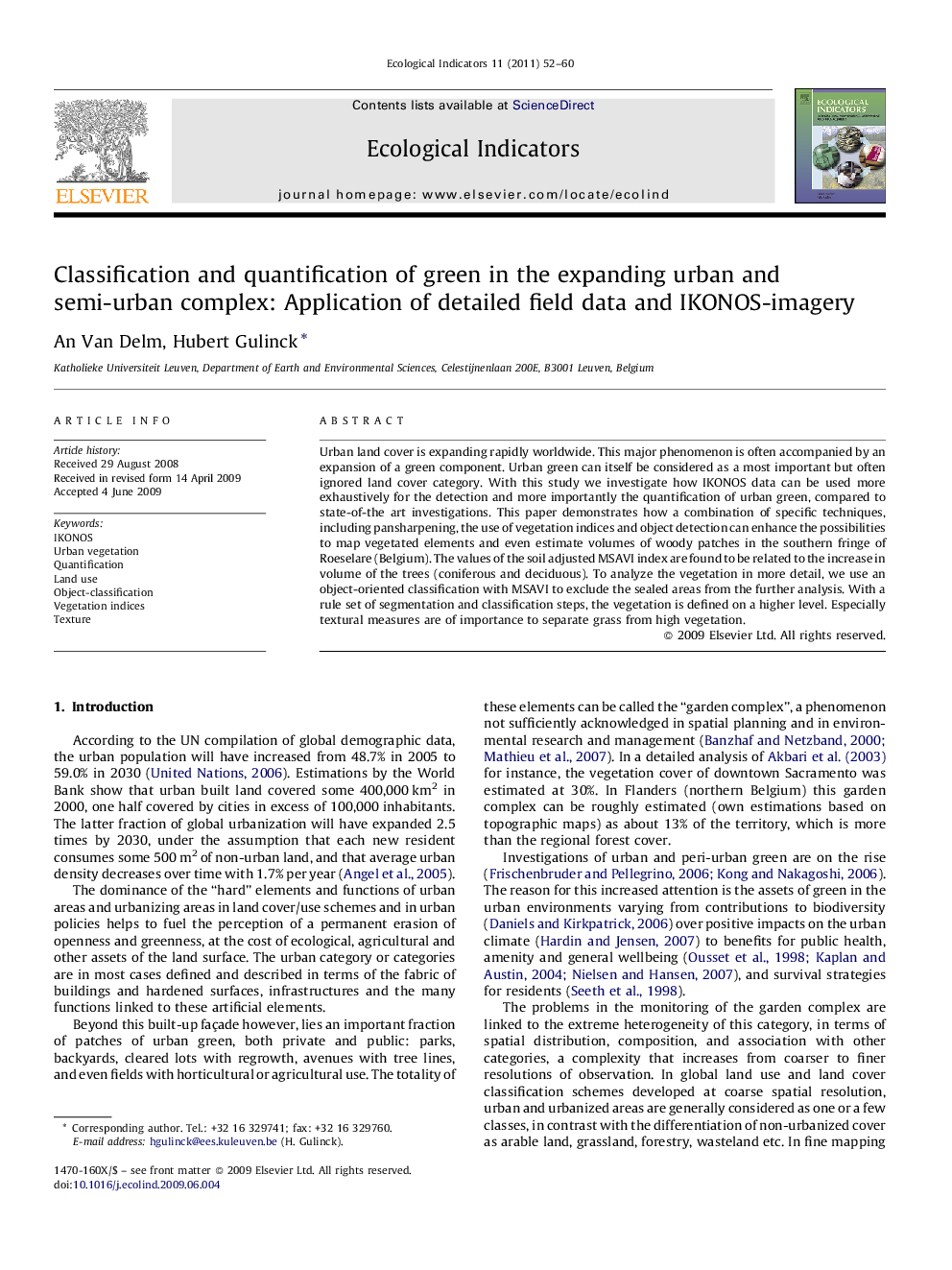 Classification and quantification of green in the expanding urban and semi-urban complex: Application of detailed field data and IKONOS-imagery