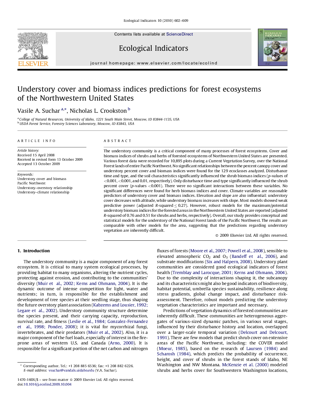 Understory cover and biomass indices predictions for forest ecosystems of the Northwestern United States