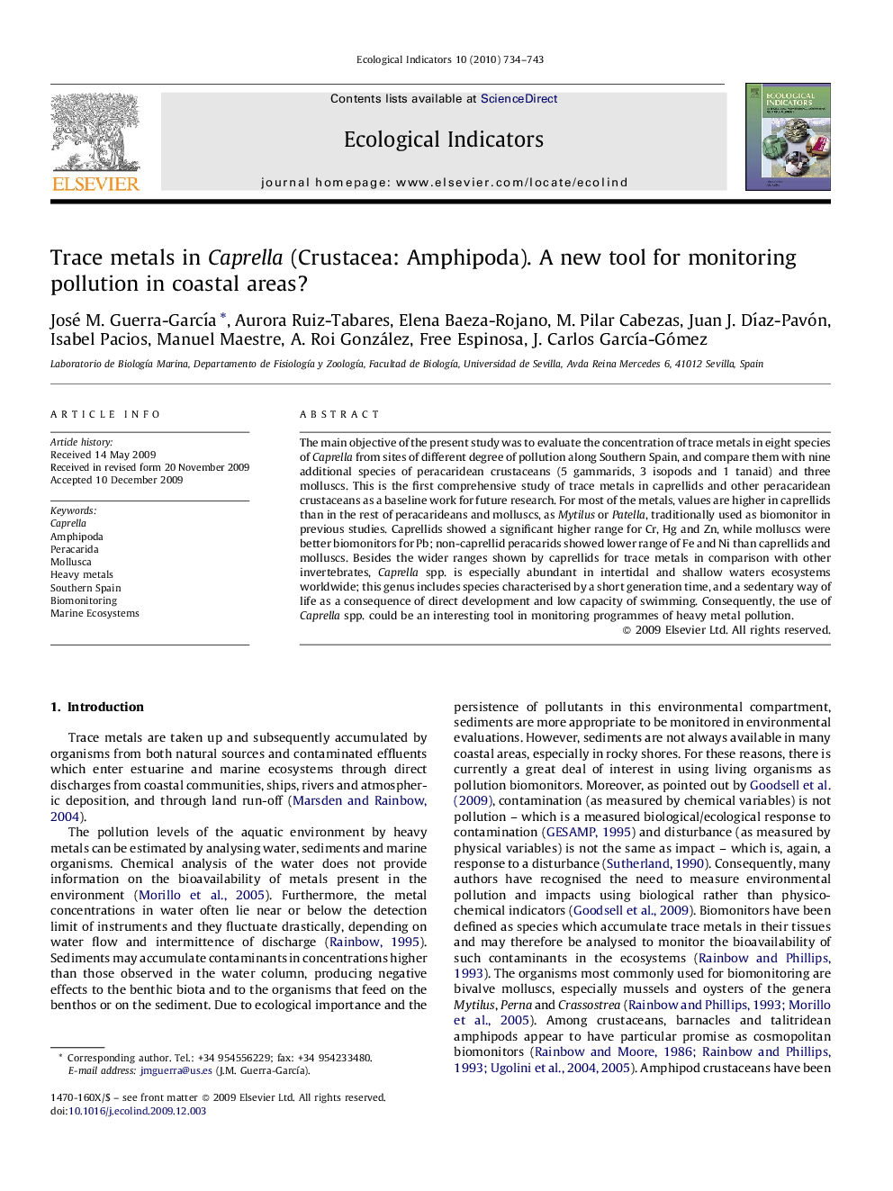 Trace metals in Caprella (Crustacea: Amphipoda). A new tool for monitoring pollution in coastal areas?