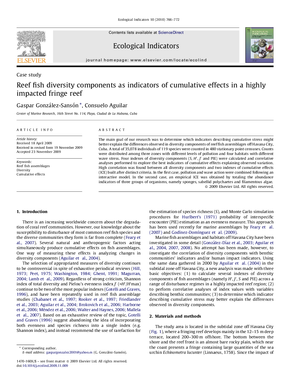 Reef fish diversity components as indicators of cumulative effects in a highly impacted fringe reef