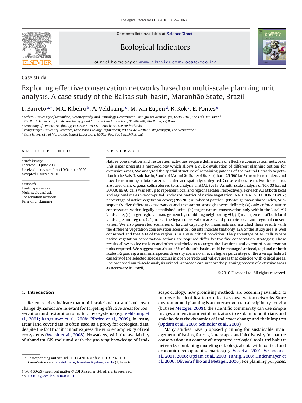 Exploring effective conservation networks based on multi-scale planning unit analysis. A case study of the Balsas sub-basin, Maranhão State, Brazil