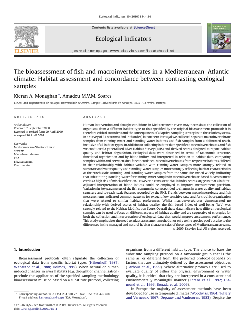 The bioassessment of fish and macroinvertebrates in a Mediterranean–Atlantic climate: Habitat assessment and concordance between contrasting ecological samples