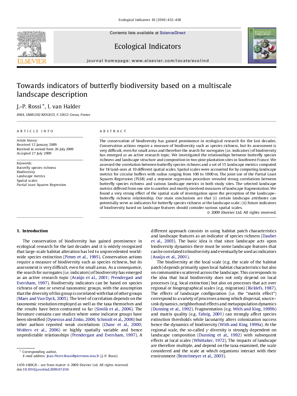 Towards indicators of butterfly biodiversity based on a multiscale landscape description