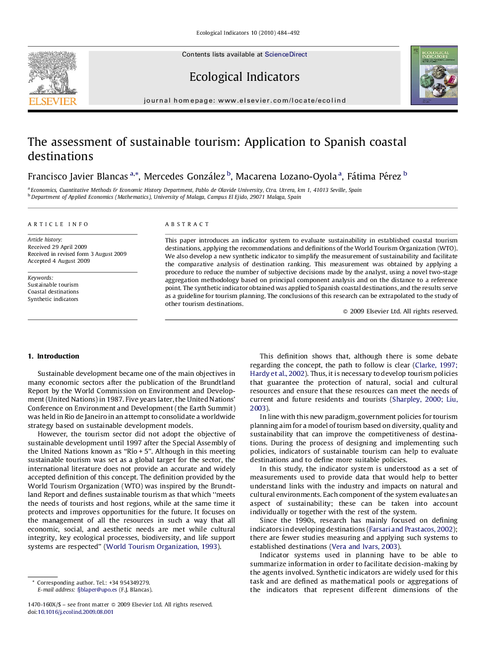 The assessment of sustainable tourism: Application to Spanish coastal destinations