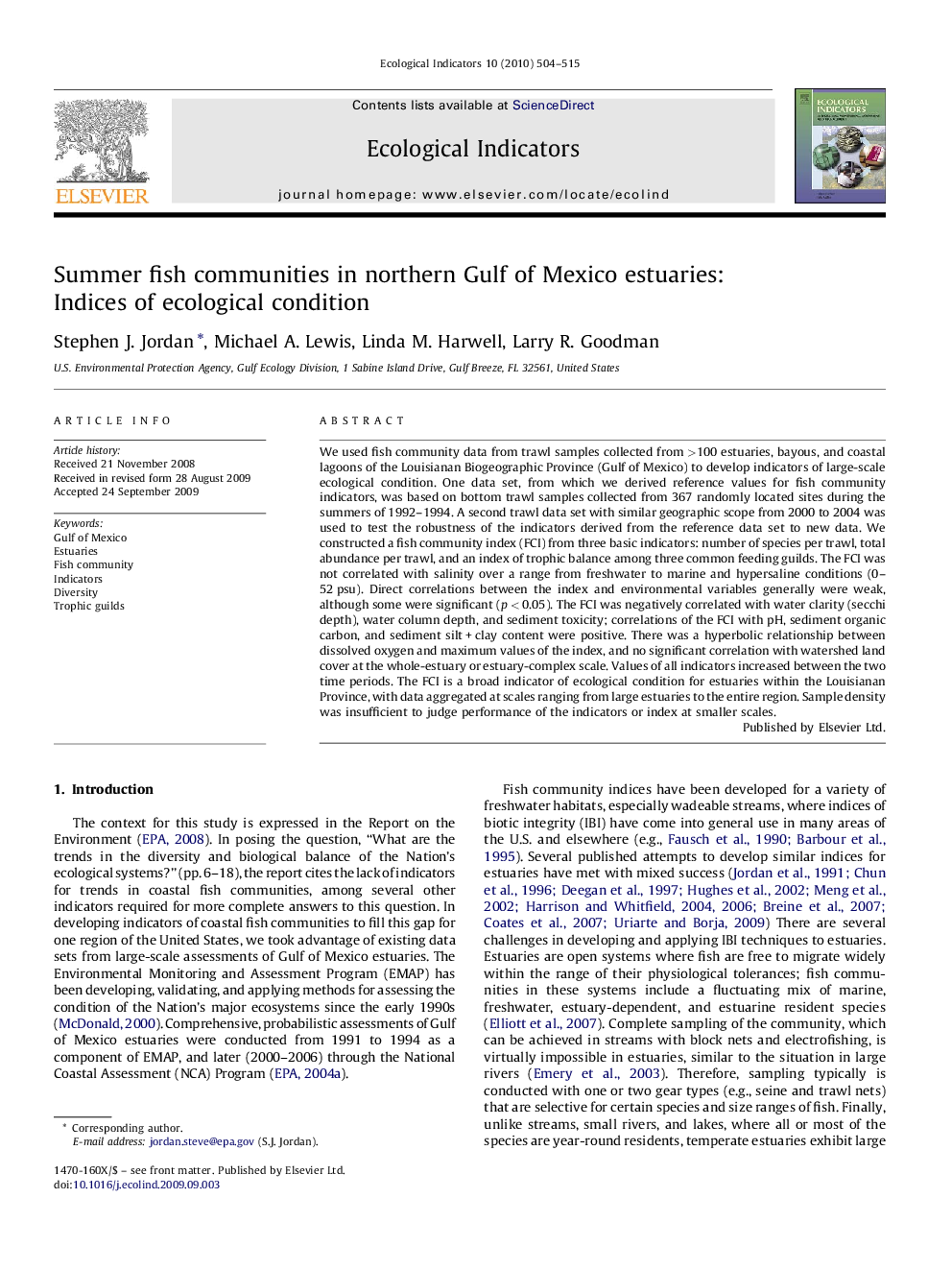 Summer fish communities in northern Gulf of Mexico estuaries: Indices of ecological condition