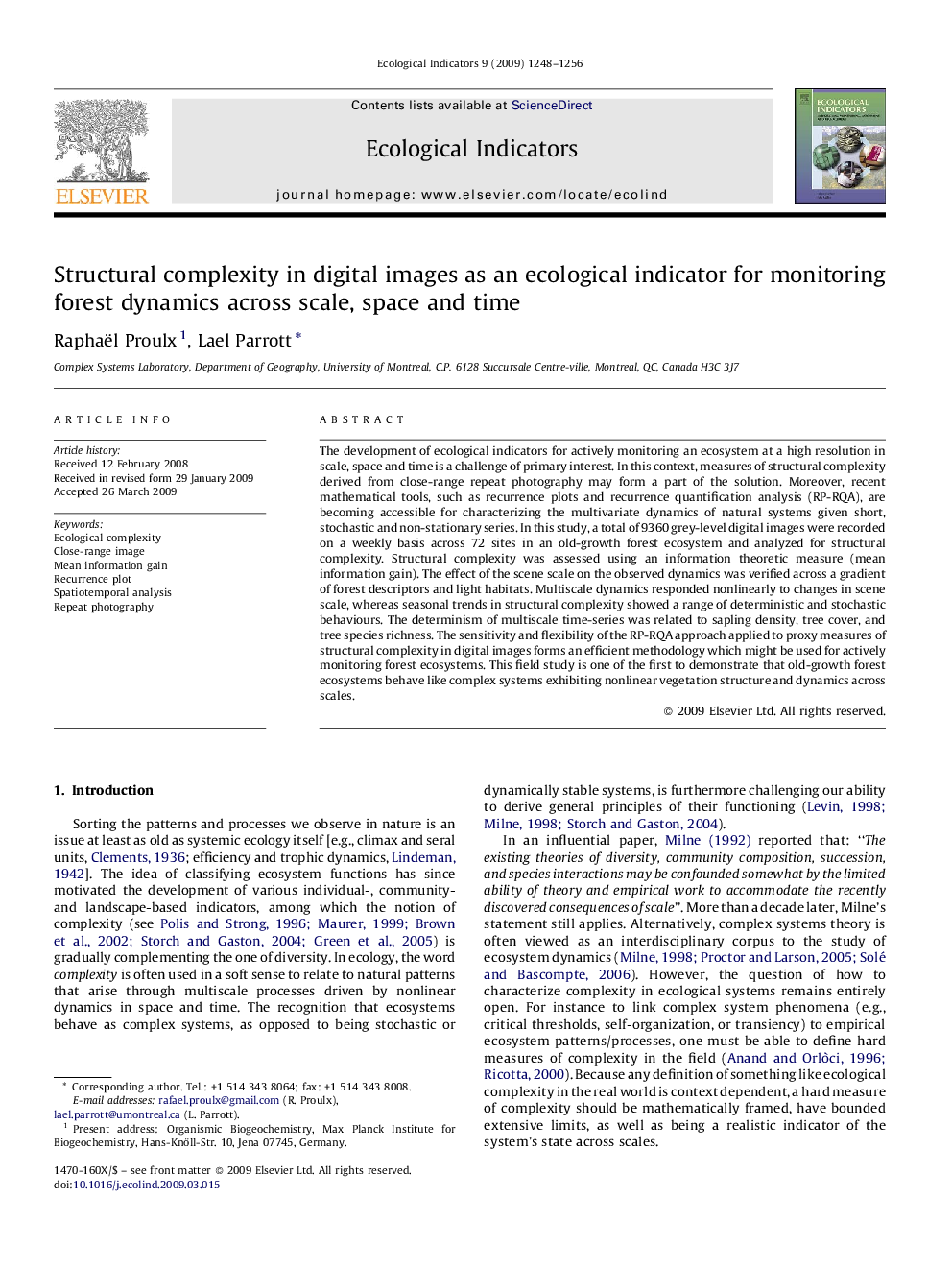 Structural complexity in digital images as an ecological indicator for monitoring forest dynamics across scale, space and time