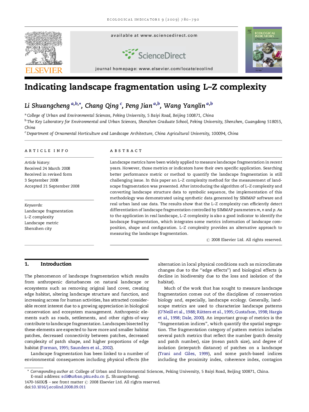 Indicating landscape fragmentation using L–Z complexity