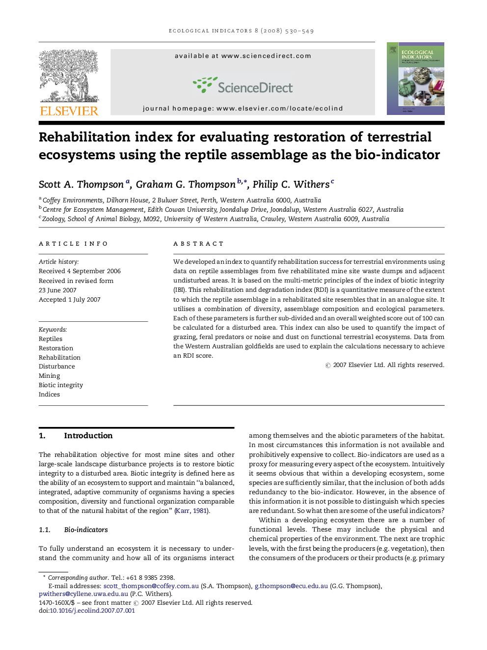 Rehabilitation index for evaluating restoration of terrestrial ecosystems using the reptile assemblage as the bio-indicator