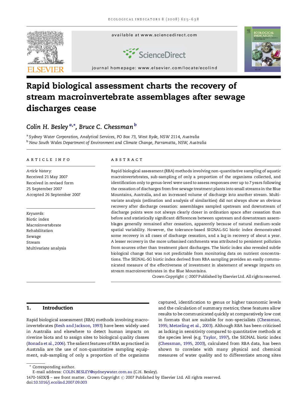 Rapid biological assessment charts the recovery of stream macroinvertebrate assemblages after sewage discharges cease