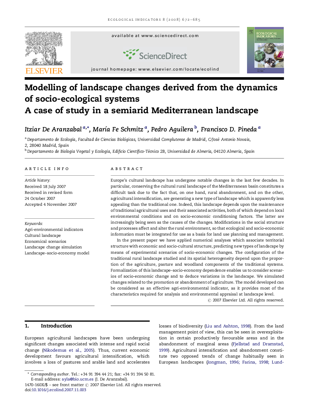 Modelling of landscape changes derived from the dynamics of socio-ecological systems: A case of study in a semiarid Mediterranean landscape