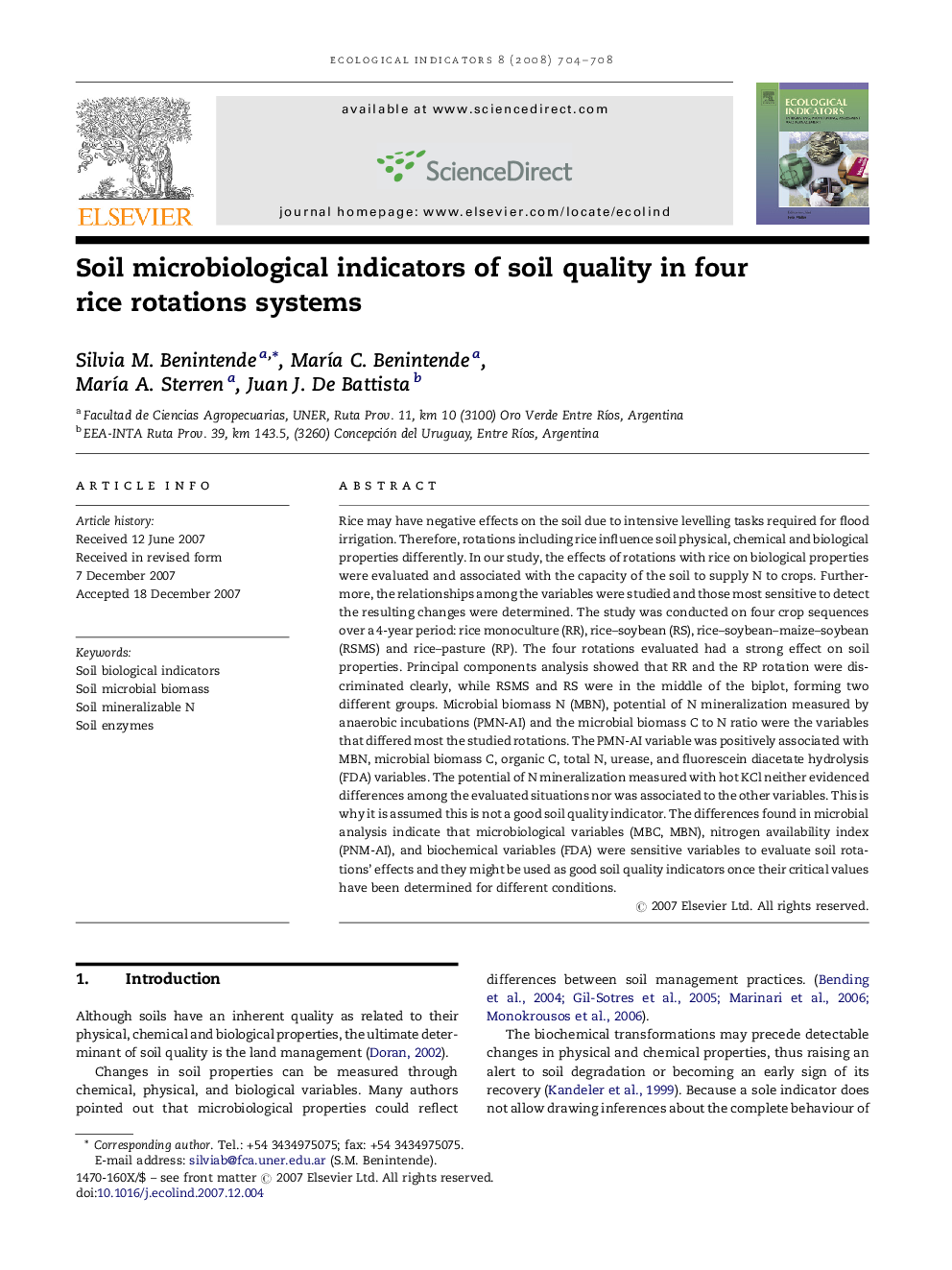 Soil microbiological indicators of soil quality in four rice rotations systems