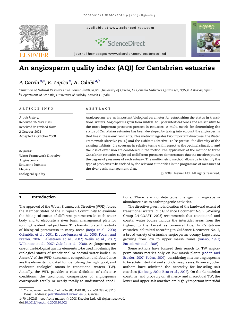 An angiosperm quality index (AQI) for Cantabrian estuaries