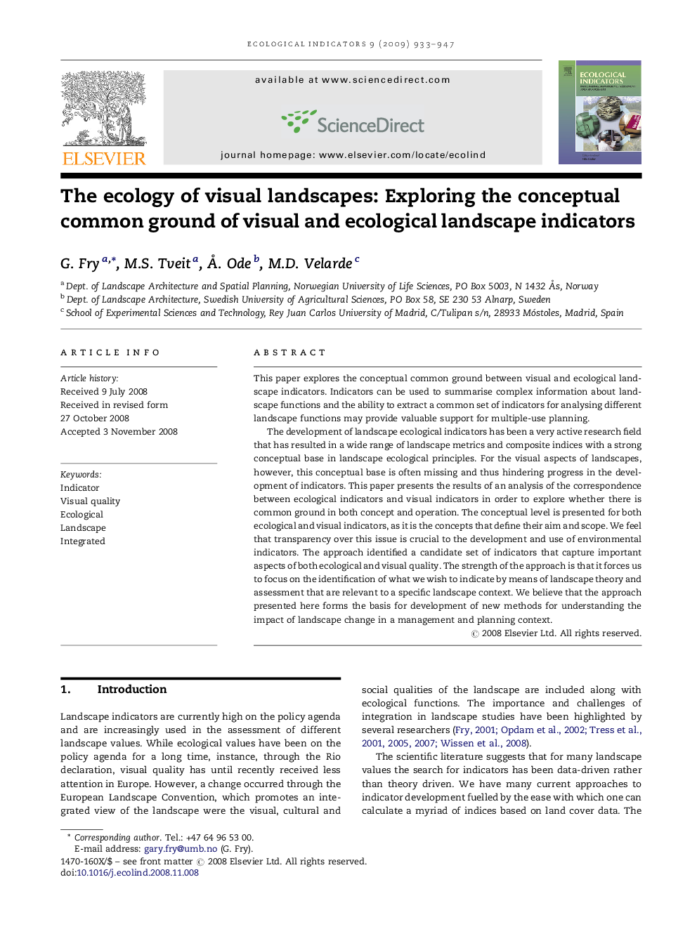 The ecology of visual landscapes: Exploring the conceptual common ground of visual and ecological landscape indicators