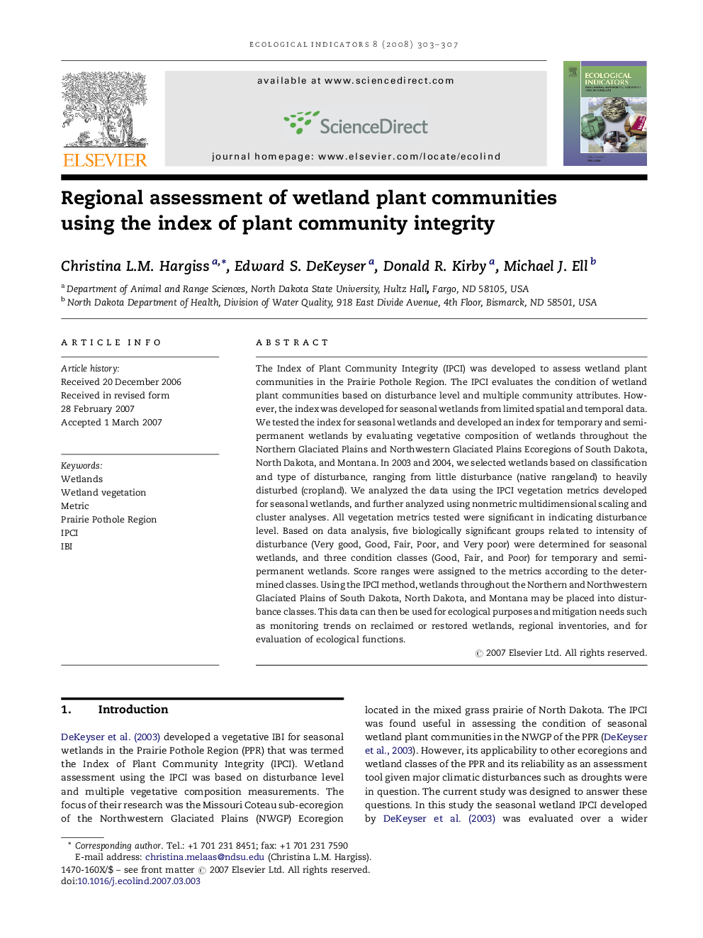 Regional assessment of wetland plant communities using the index of plant community integrity