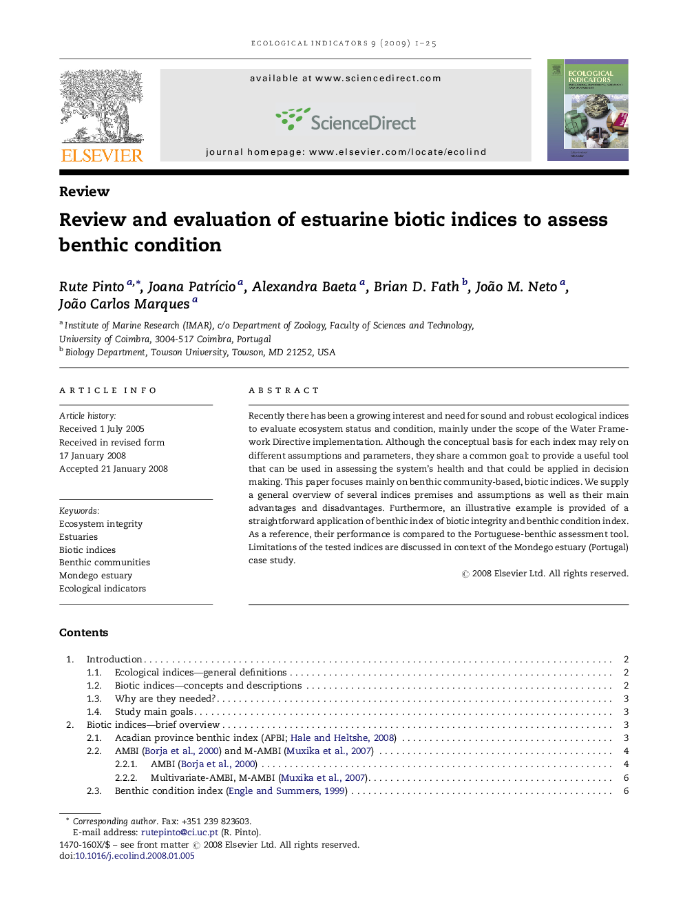 Review and evaluation of estuarine biotic indices to assess benthic condition