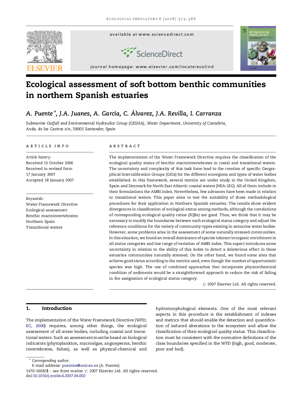 Ecological assessment of soft bottom benthic communities in northern Spanish estuaries