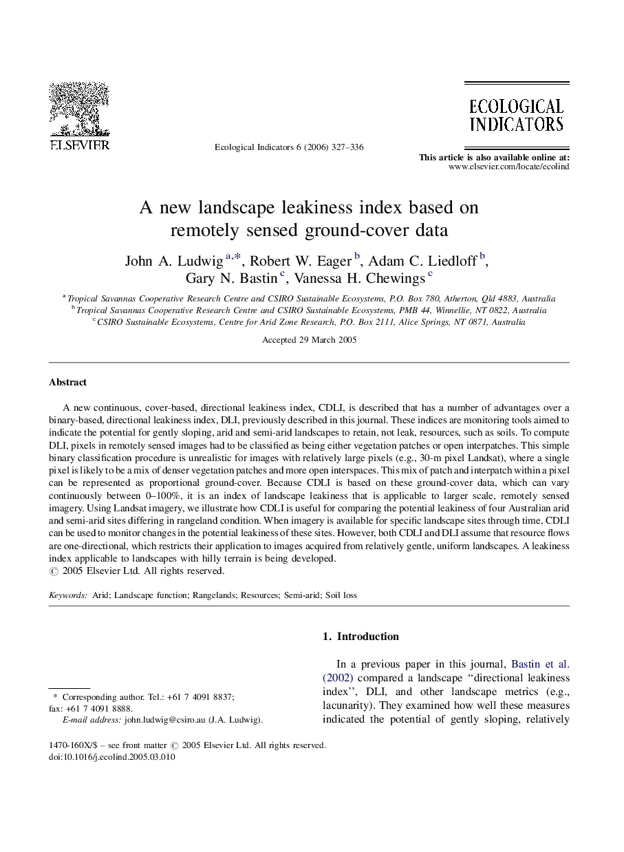 A new landscape leakiness index based on remotely sensed ground-cover data